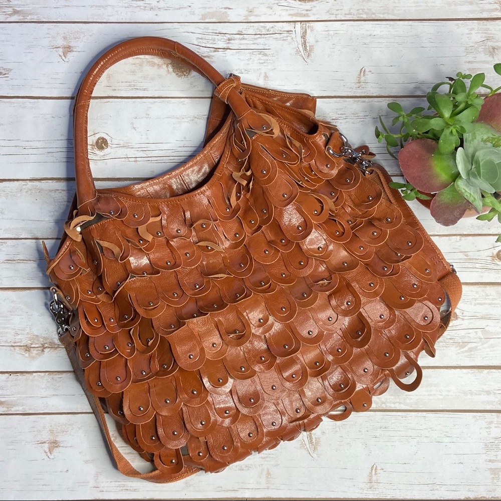 Large British Tan Boho Hobo Leather Purse